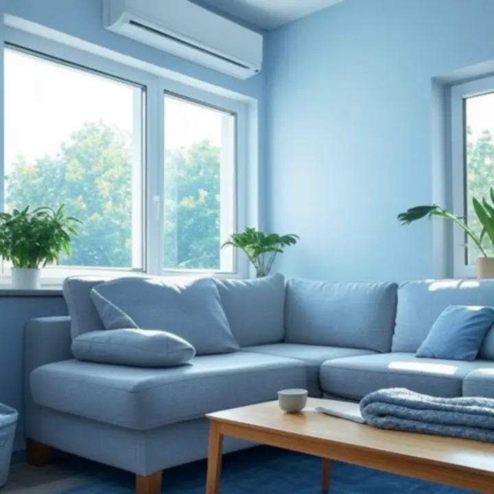 Nowoczesny klimatyzator w jasnym salonie